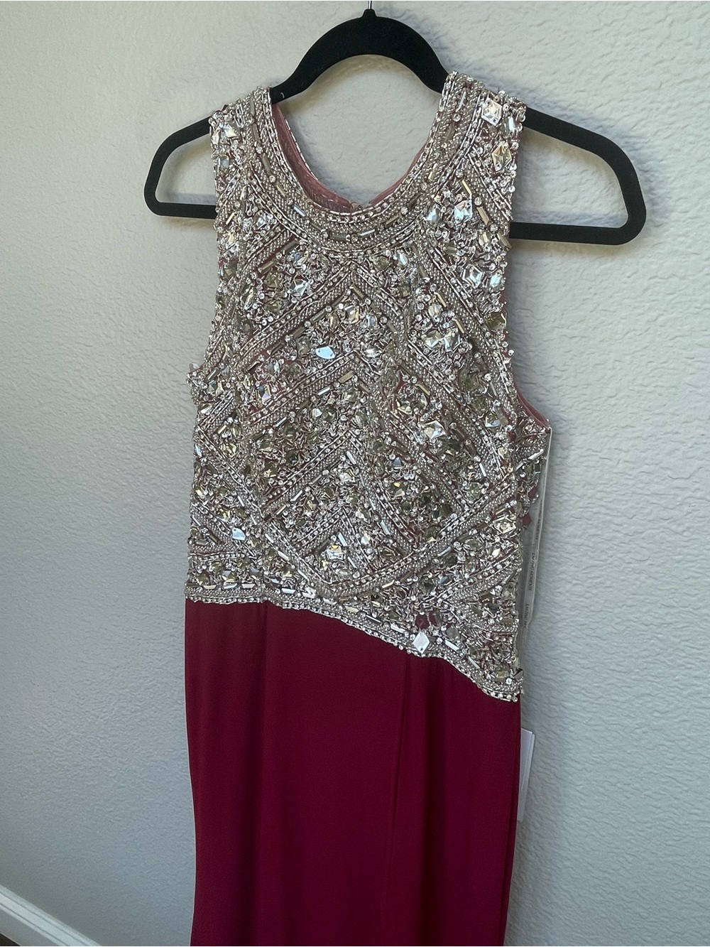 Embellished Beaded Halter Gown in Burgundy and Gold